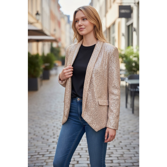 GREYLIN Jackets & Blazers - Women's GREYLIN Rose Gold Sequin Blazer Standard S